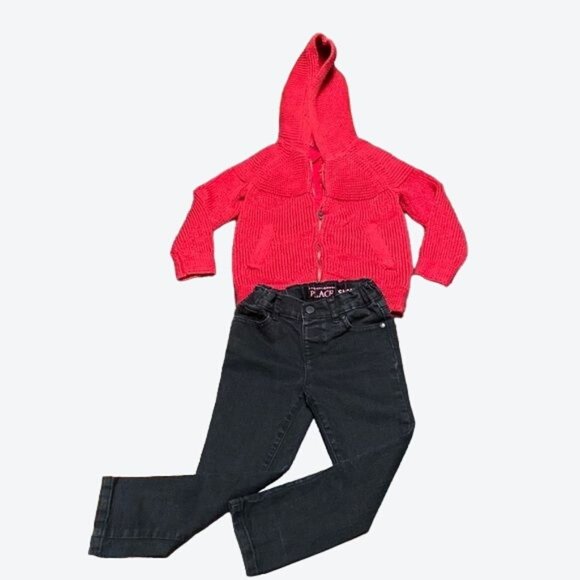 Girls 4T Bundle Black Denim Jeans, Pink Leggings, Sparkly Red Sweater Red Baby G - Picture 2 of 14